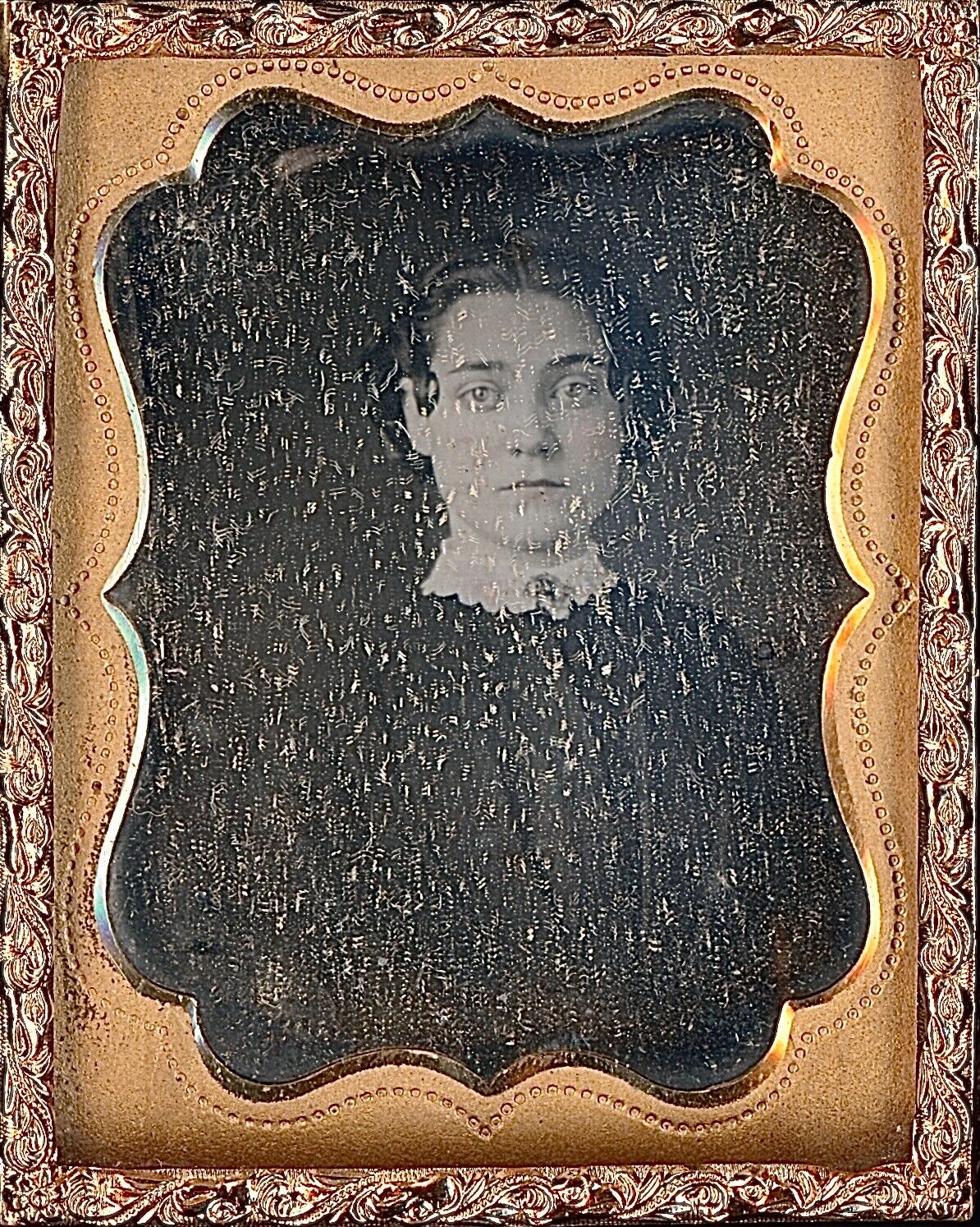 Pretty Light Eyed Young Lady With Tinted Face 1/9 Plate Daguerreotype T559