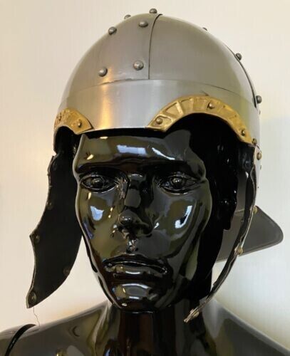 X-mas Medieval Mongolian Knight Helmet Steel Leather Ear Flaps