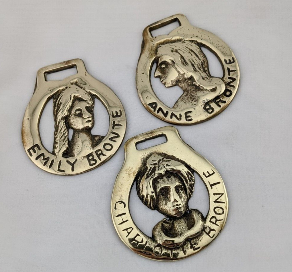 Brass Horse Medallion Vintage Bronte Sisters Lot of 3 Charlotte Emily Anne Poet