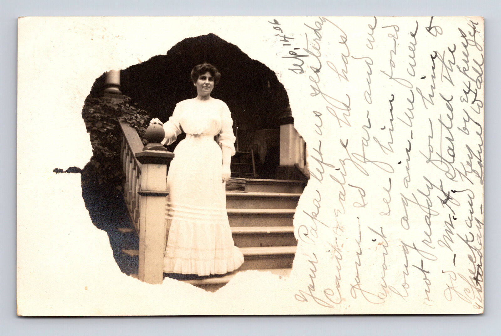 c1906 Woman in White Dress Jess? Fairfield Iowa IA Real Photo Postcard