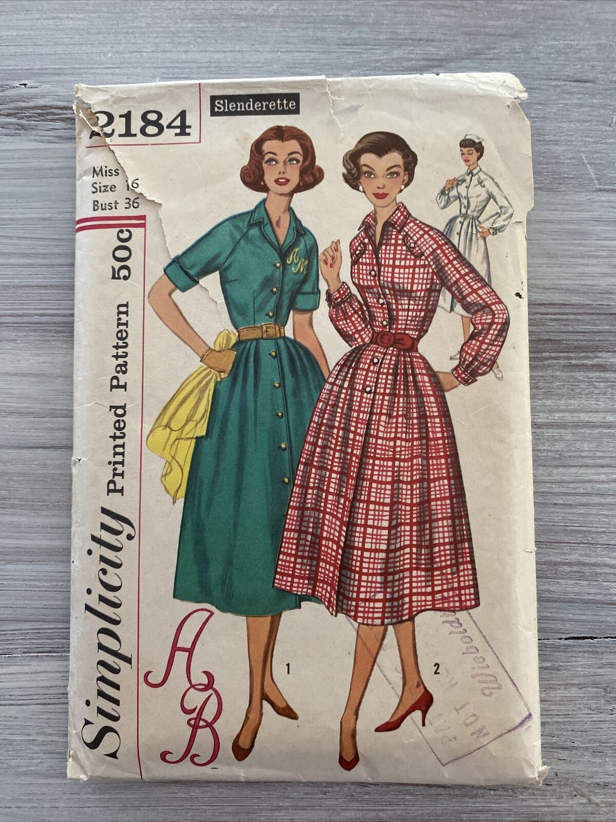 1950s Simplicity Pattern 2184 Misses\' Shirt Dress Sz 16 B36 Complete