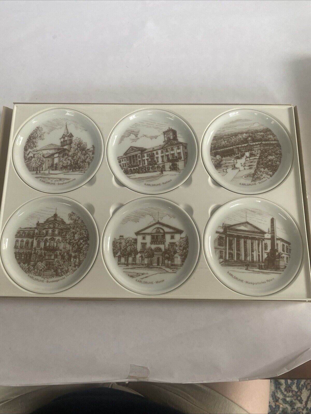 Set Of Six Porcelain Coasters Furstenberg West Germany KARLSRUHE With Box VTG