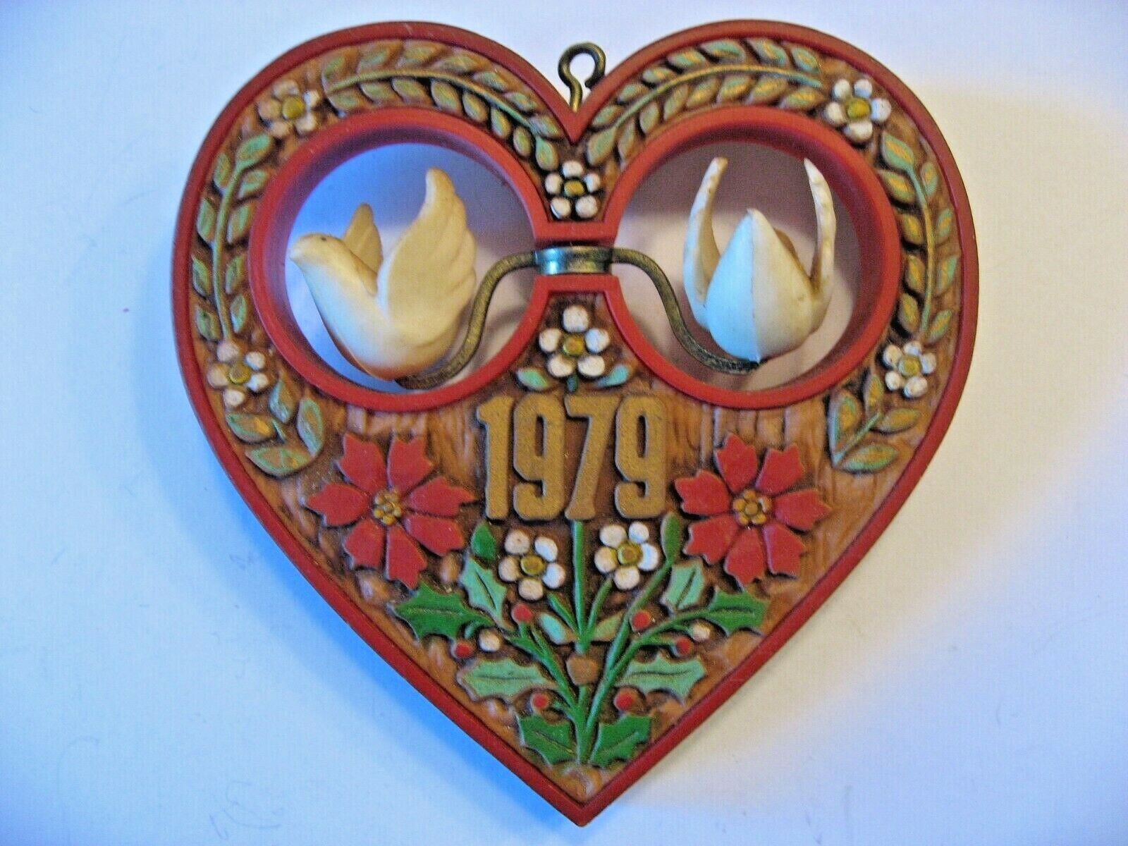 Vintage Hallmark 1979 Annual Heart with Rotating Doves Christmas Ornament