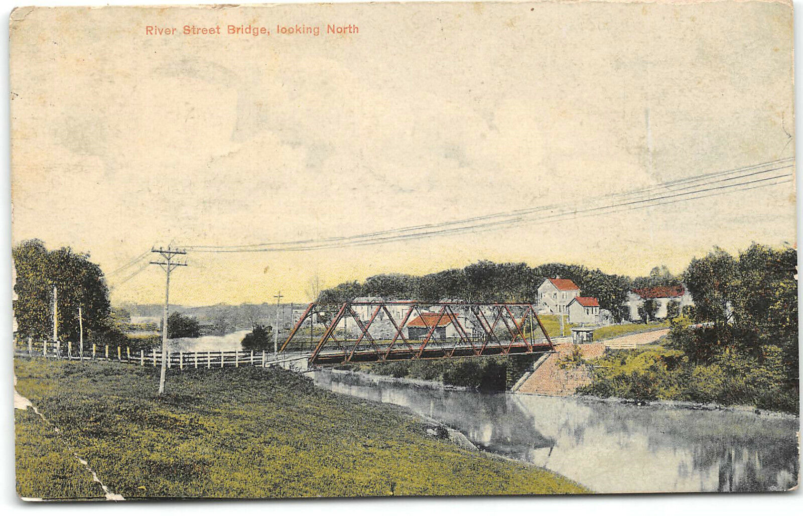 New York-Hoosick Falls-River Street Bridge-Looking North-Antique Postcard