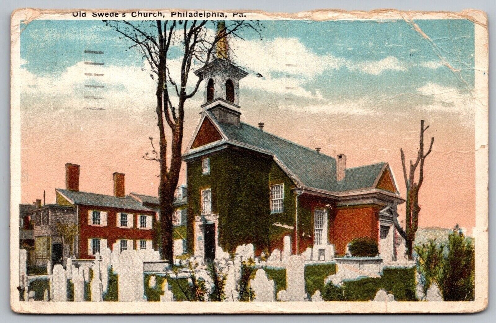 Old Swedes House Church Philadelphia Pennsylvania Cemetery Chapel VNG Postcard