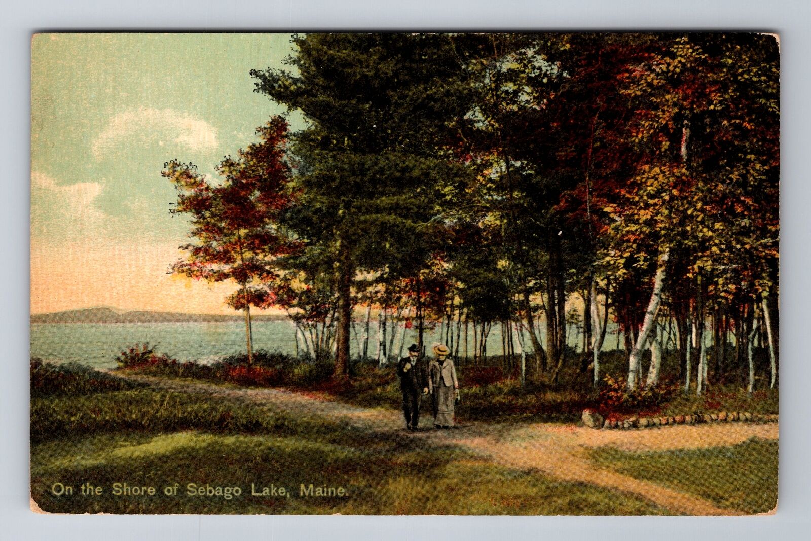 Sebago Lake ME-Maine, On the Shore of Sebago Lake, Vintage Souvenir Postcard