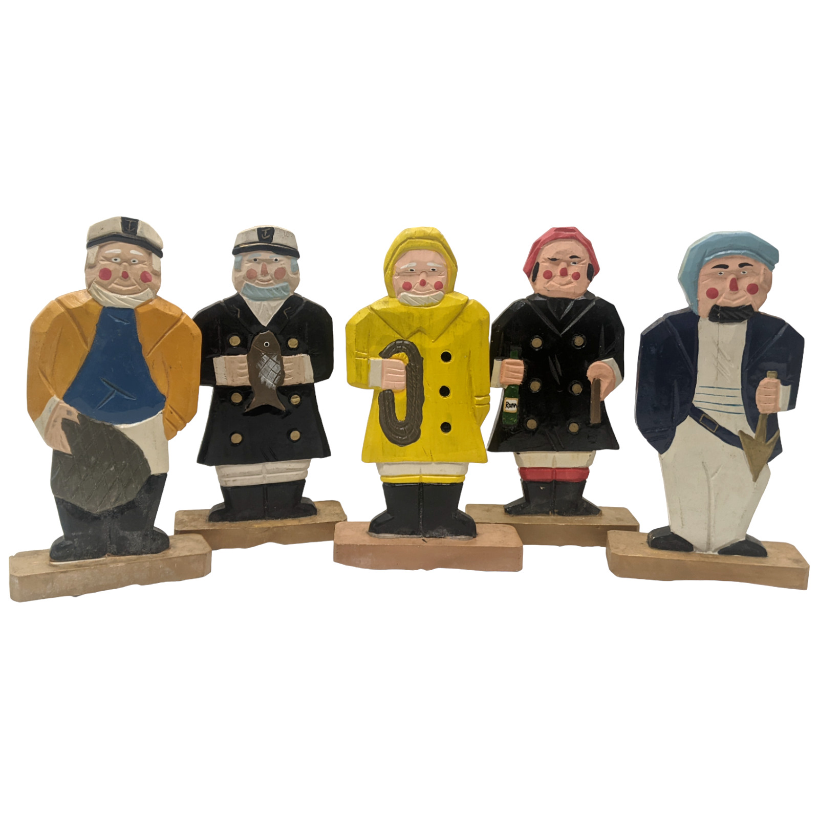 Nautical Wood Figurines Folk Art Sea Captain Beachcombers International Set of 5