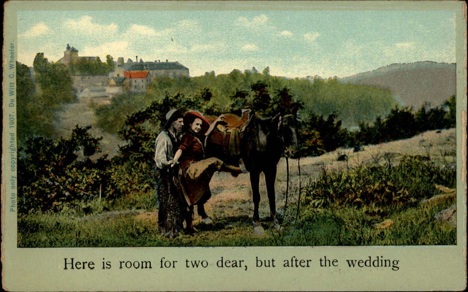 Romantic Couple horse western costumes Comic ~ c1910 vintage postcard sku415