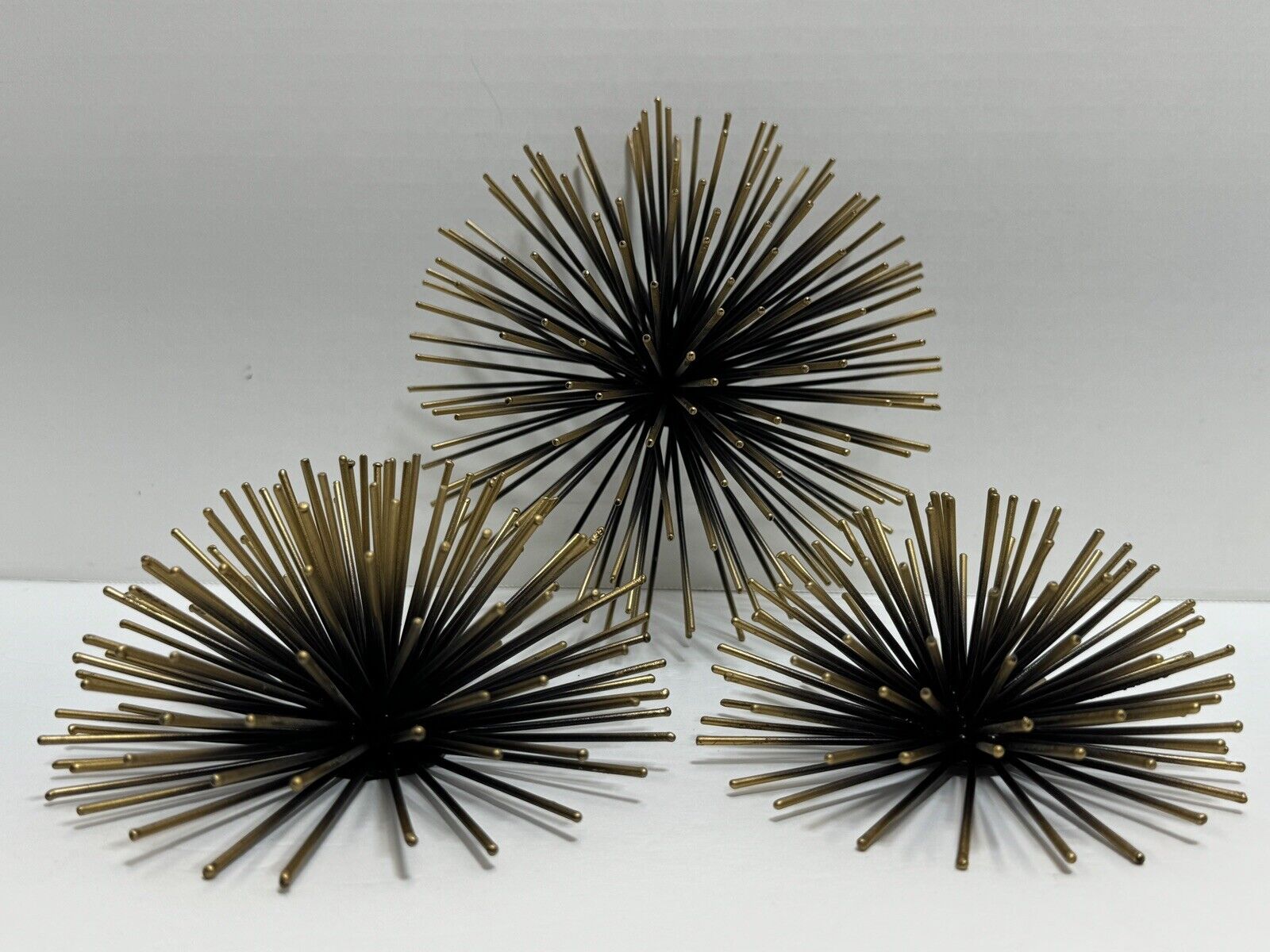 3 MCM Starburst Sea Urchin Brass Tone Metal Wall Hang Table Decor Vtg Pom Spikes