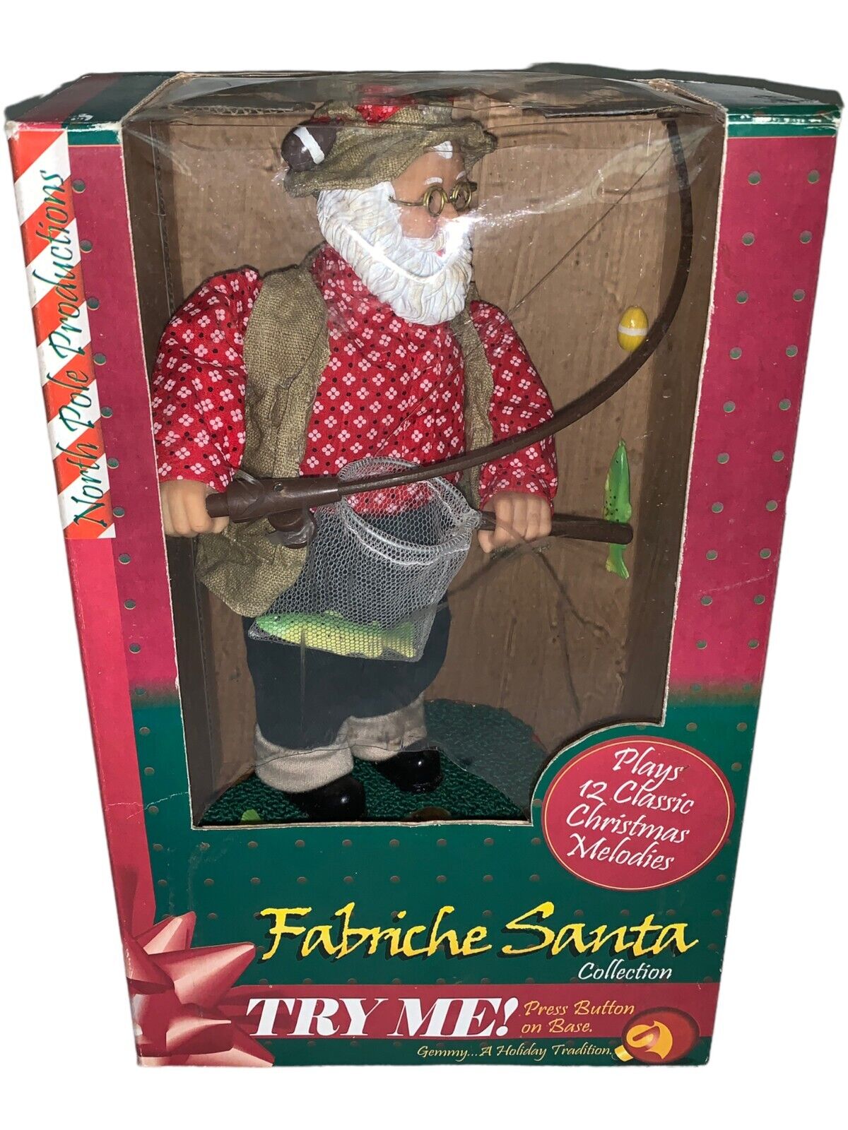 Gemmy Fishing Santa Music 12 Inches Tall With Box See Video Vintage Christmas