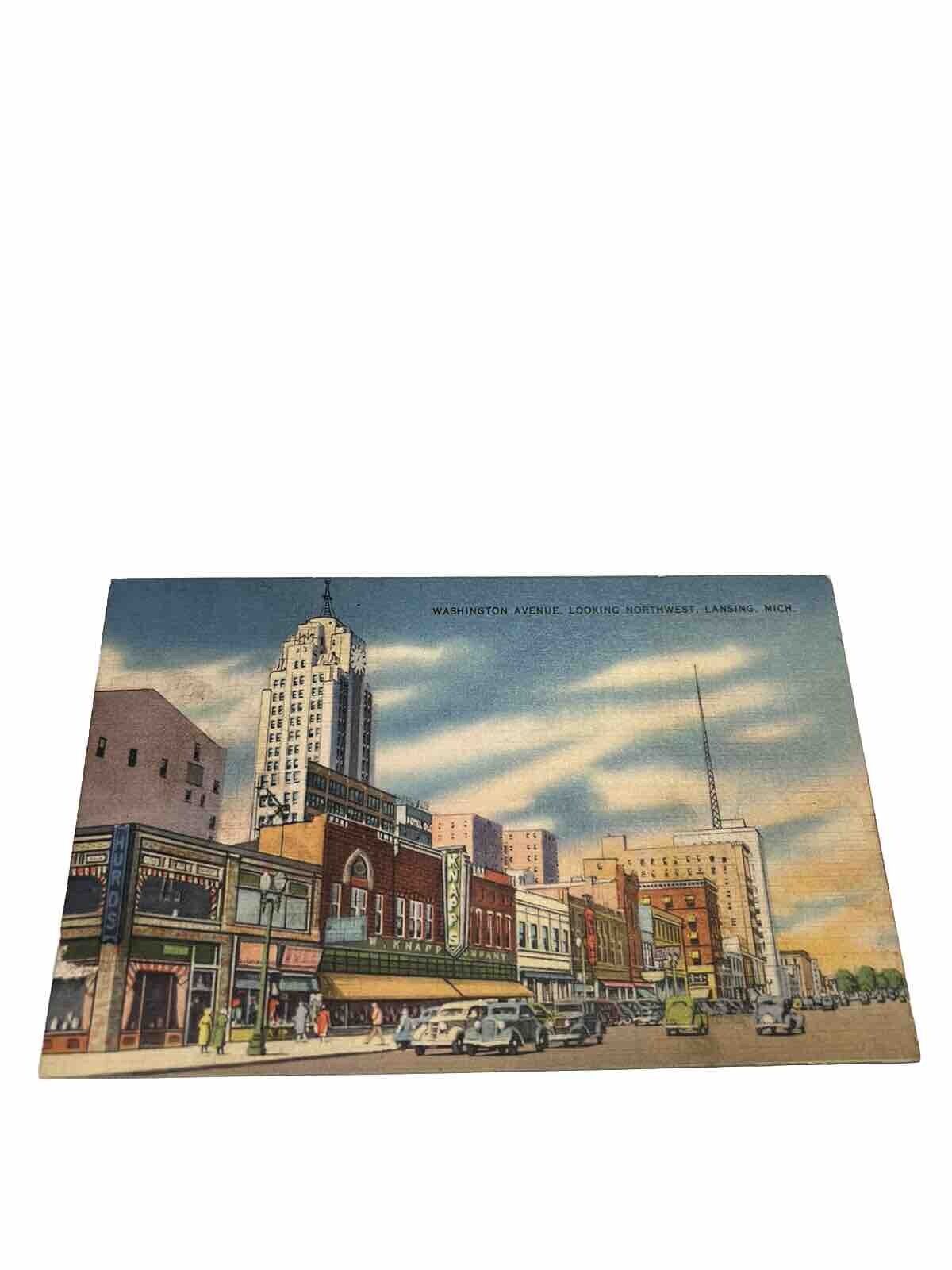 Washington Avenue Looking Northwest, Lansing, Michigan, Old Vintage Postcard.