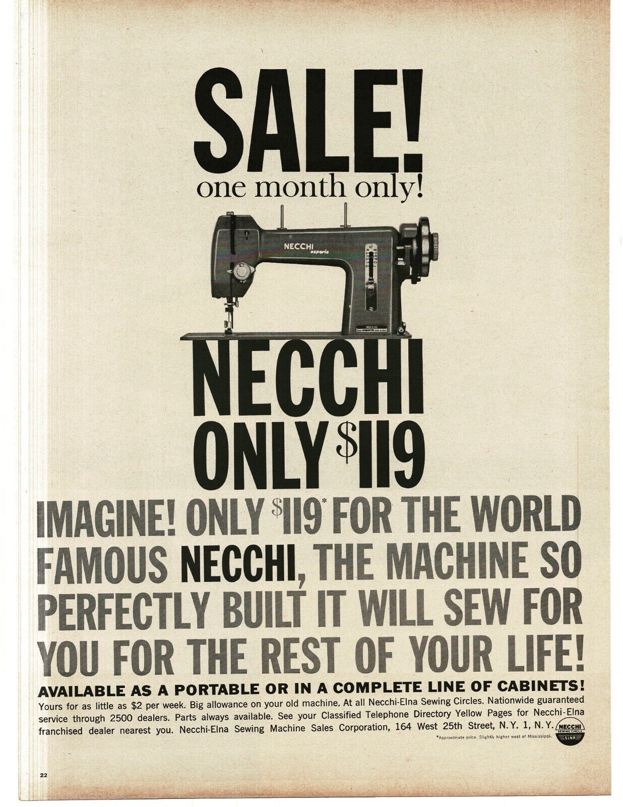 1959 Necchi Esperia Sewing Machine Vintage Print Ad