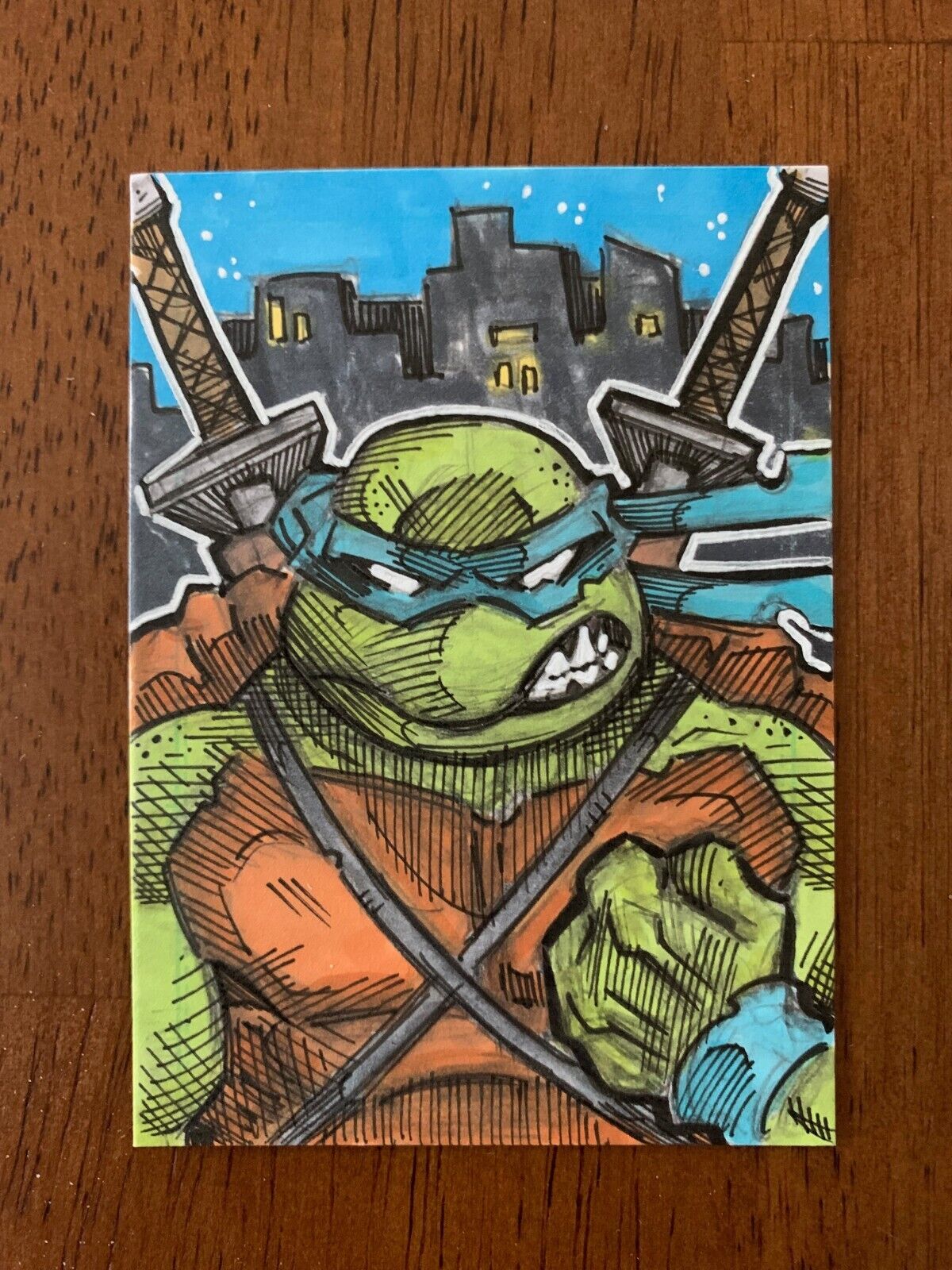 TMNT Leonardo Artist Sketch Trading Card Ninja Turtles Leo Original Art Signed