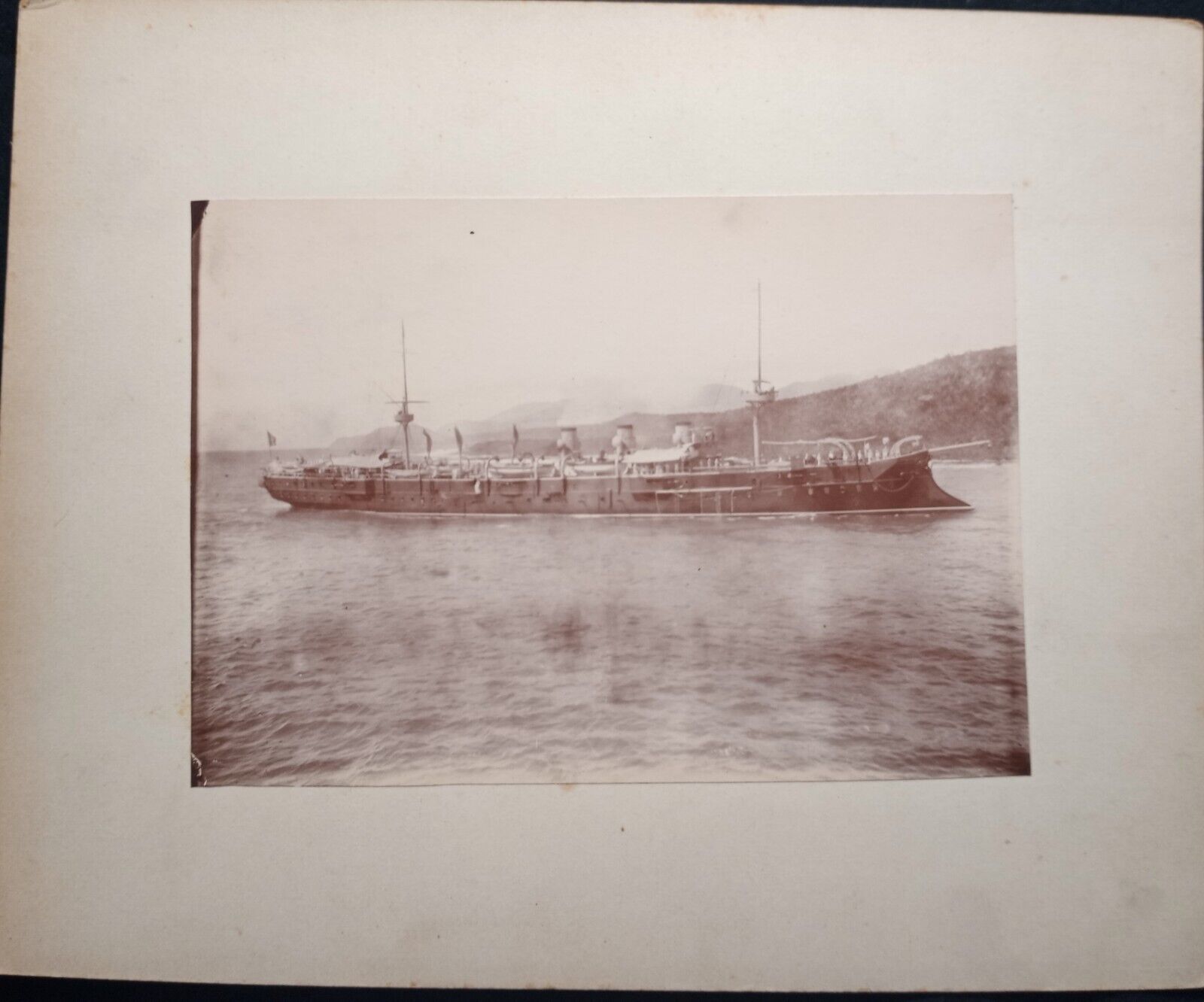 Havana Santiago Cuba Cruiser Steamer Unidentified 3 stacks 2 sails 1901  Photo
