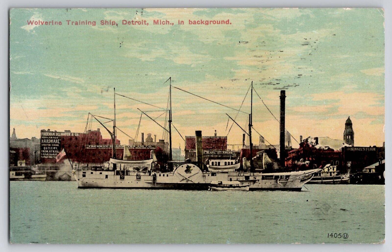 Navy Steamer Steamship USS Wolverine Training Ship Detroit MI Postcard 1913