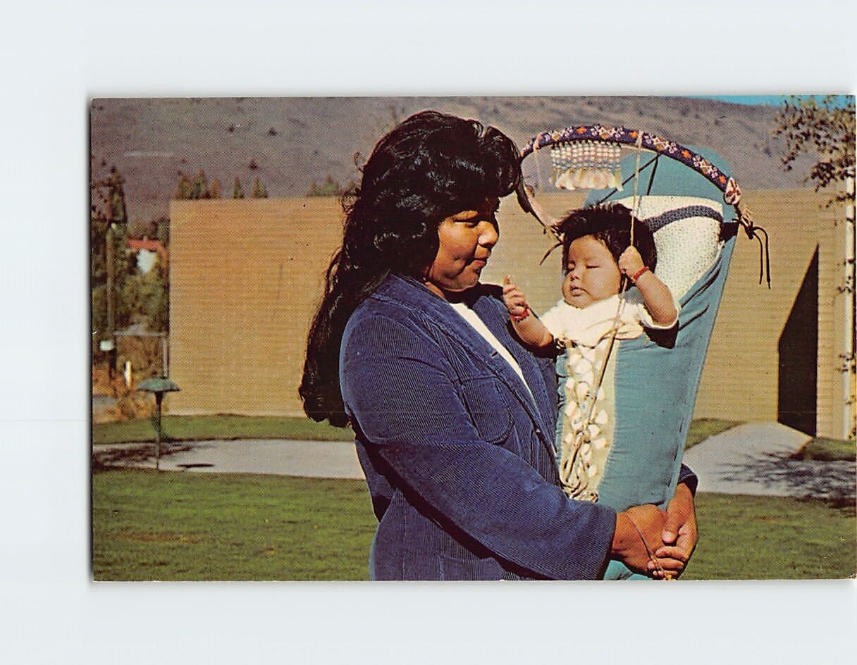 Postcard Native American Lady & Her Baby Warm Springs Oregon USA