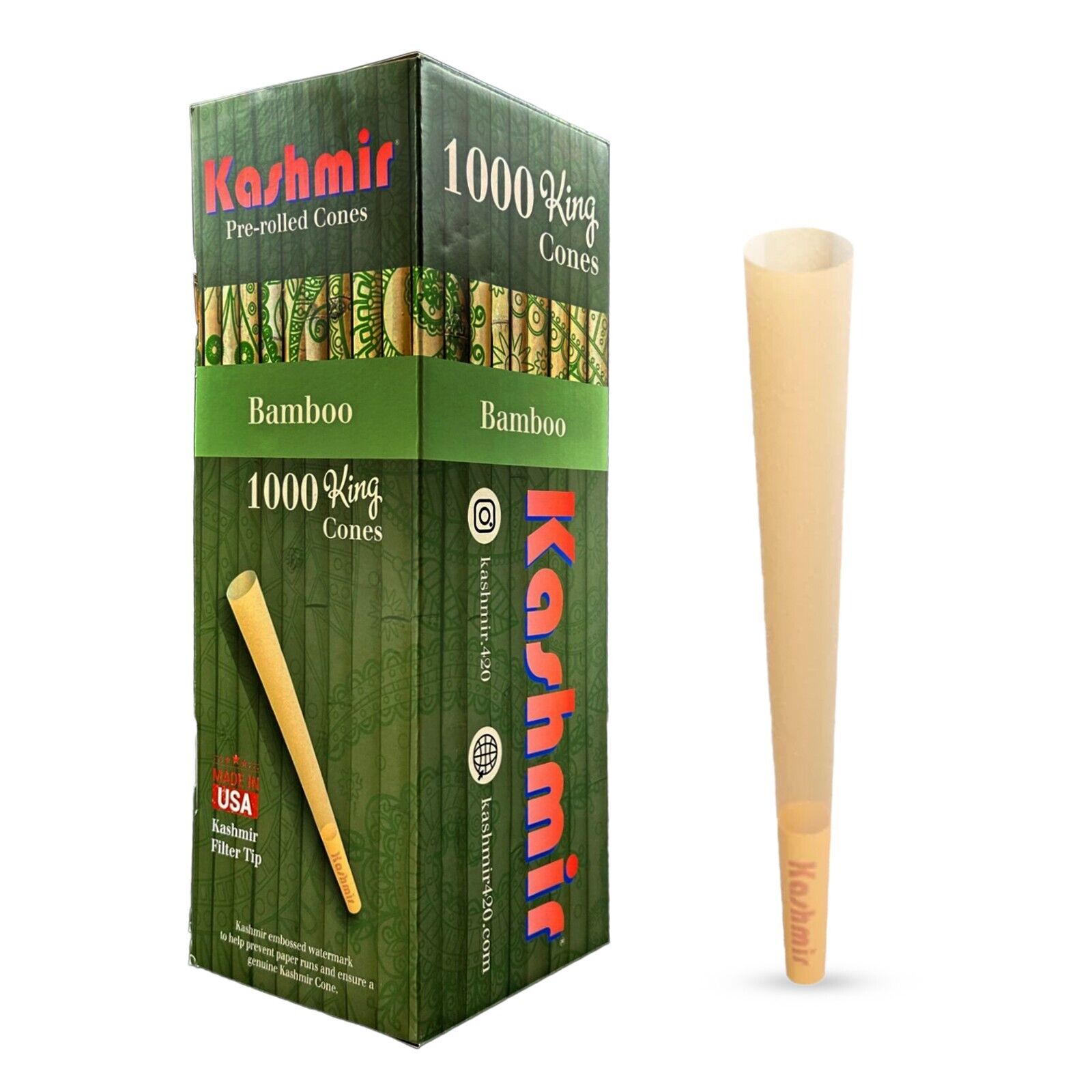 Kashmir Pre Rolled Cones 1000 King Size Bamboo Slow Burning Rolling Paper Cones