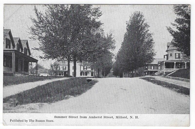 Milford, New Hampshire, Vintage Postcard View of Summer St.  From Amherst St.