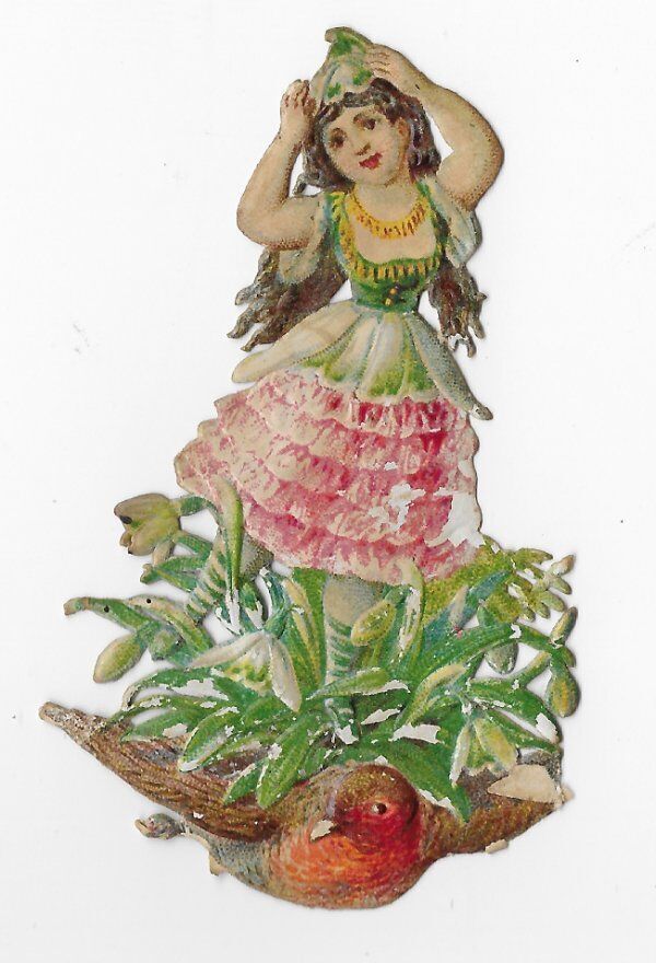 1888 Chromo de Coupis, Fantasy Bird Pink Fairy, Antique, Diecut Scrap, 3\