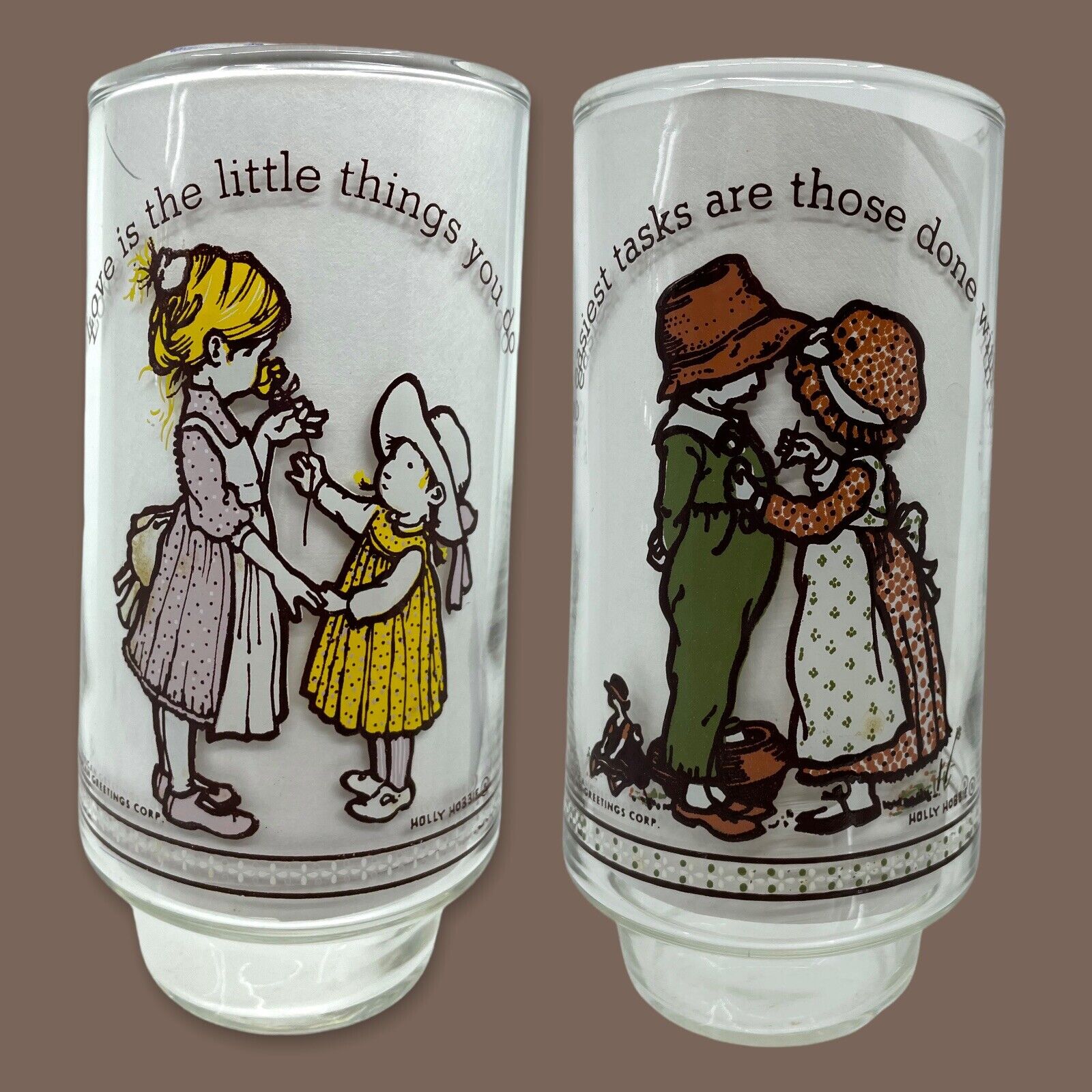 VTG 1970’s Coca Cola Holly Hobbie Christmas Drinking Glass Collector 2 Glasses