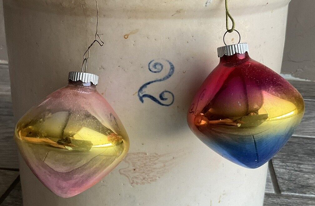 VINTAGE SHINY BRITE OMBRE MERCURY GLASS CHRISTMAS ORNAMENTS Blue, Pink, Gold