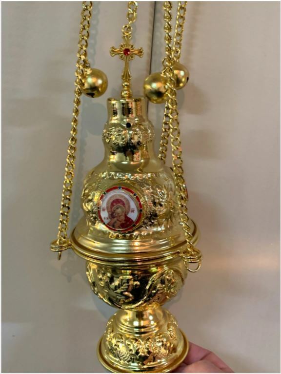 Orthodox Church Mass Liturgical Censer Incense Burner with24 Bells Gold Plating 