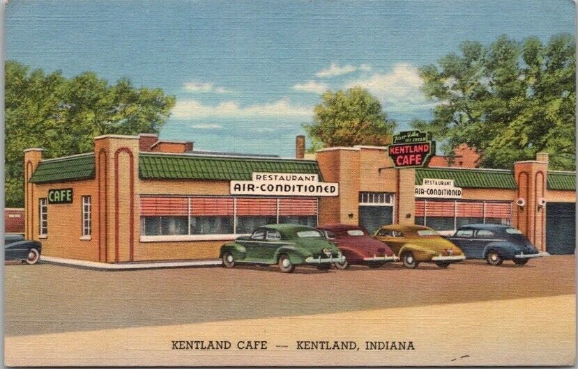Kentland, Indiana Postcard KENTLAND CAFE Street View /Curteich Linen 1941 Cancel