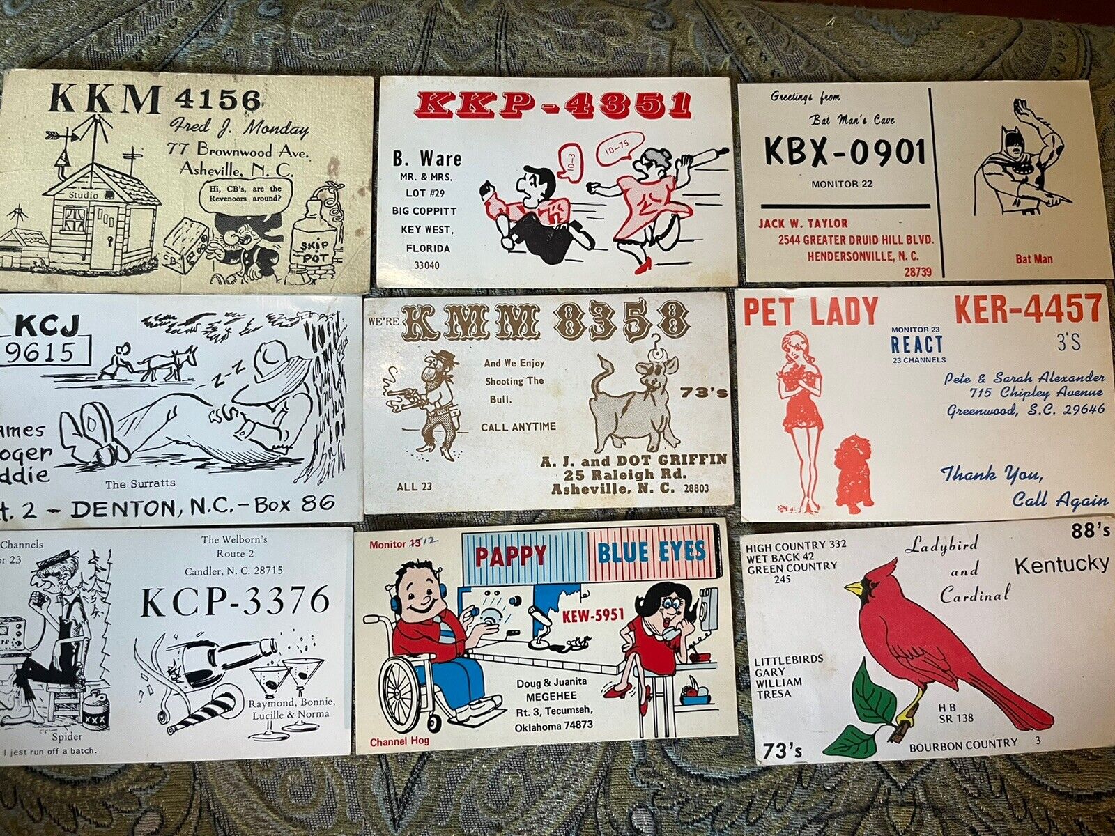 Vintage CB Radio Ham Amateur QSL Art Cards Lot of  9 Cards G