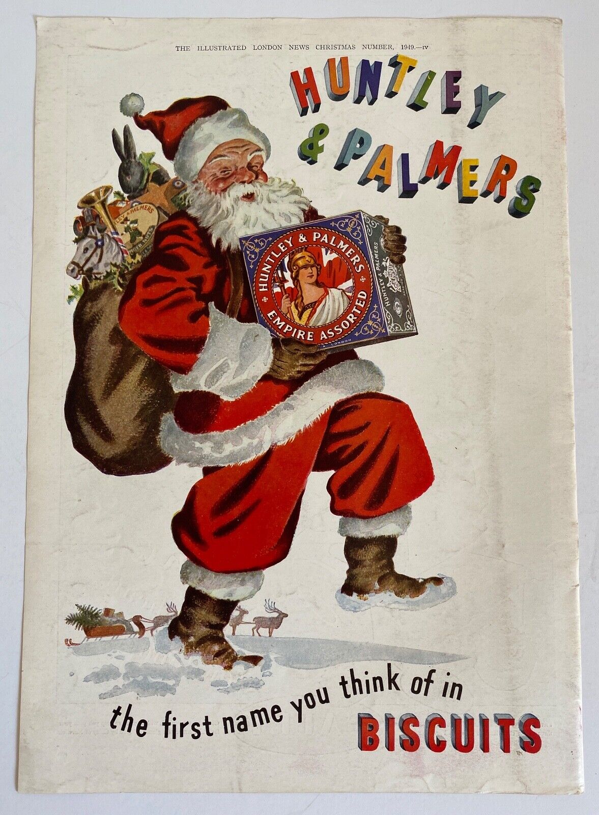 1949 Christmas Vintage Santa Biscuits Huntley & Palmers Toys London News Ad