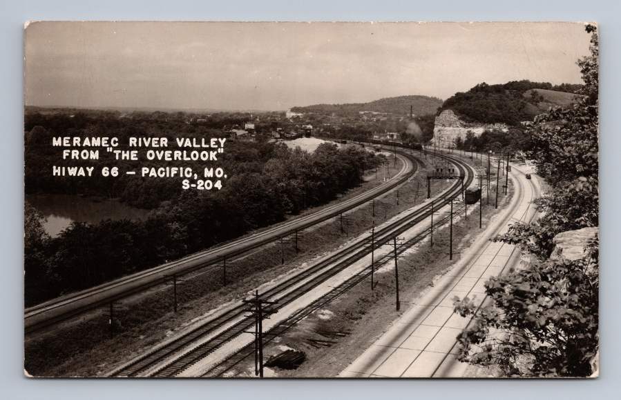 Route 66 & Meramec Valley Railroad RPPC Pacific Missouri Vintage Highway Photo