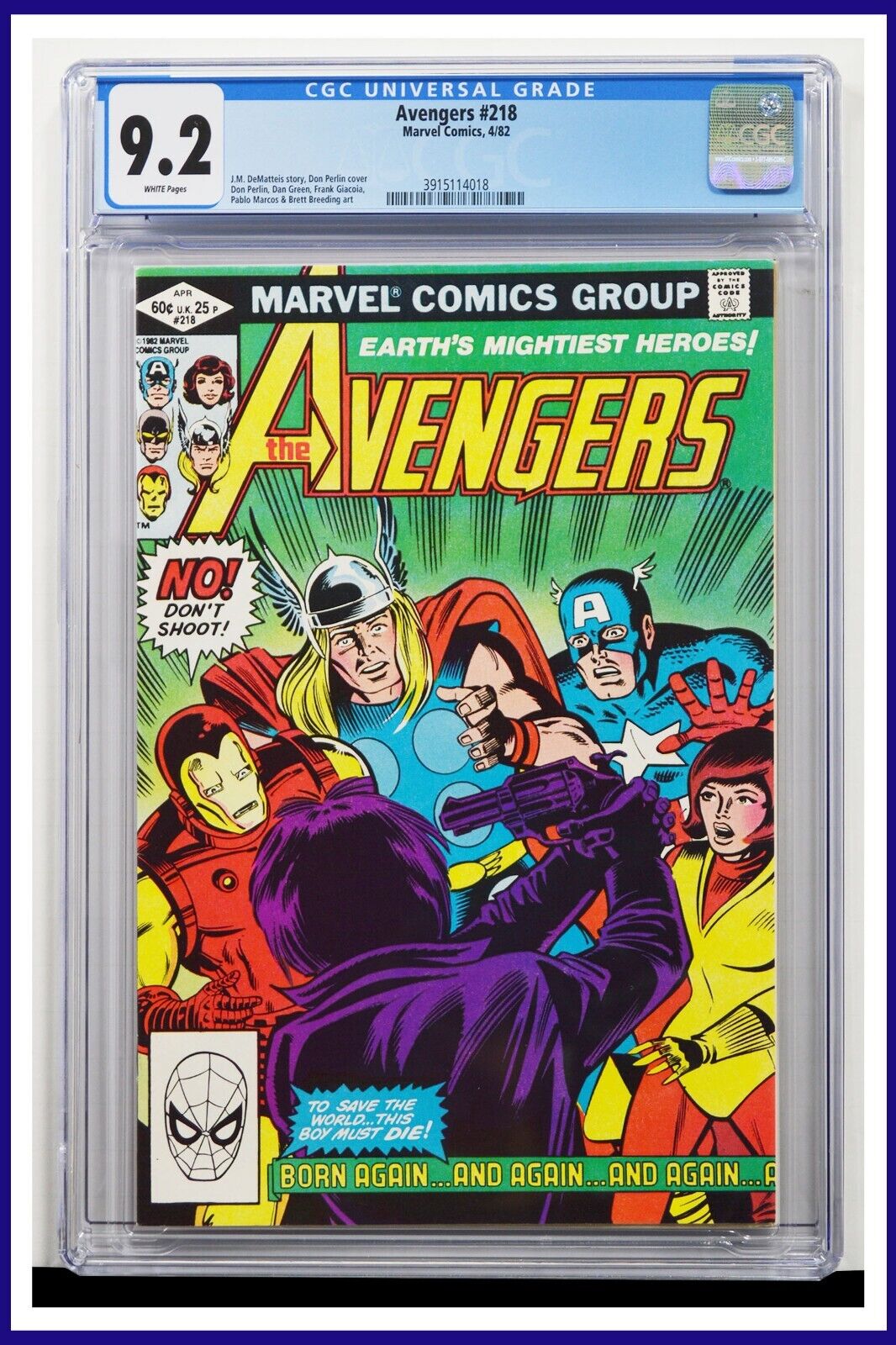Avengers #218 CGC Graded 9.2 Marvel April 1982 White Pages Comic Book.