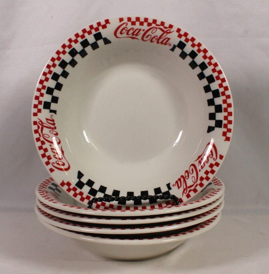 Five (5) Gibson Coca-Cola Checkered Red Black White Soup Salad Bowls 8\