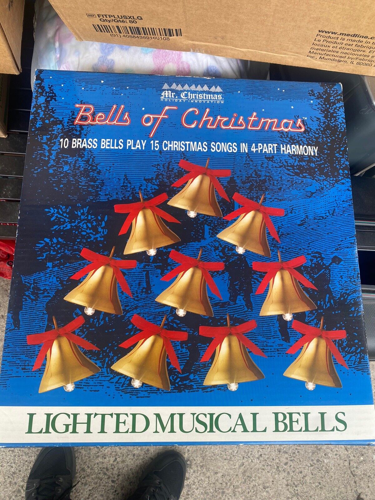 Vintage 90s Mr Christmas Bells of Christmas Musical Lighted Brass Bell 15 Carols
