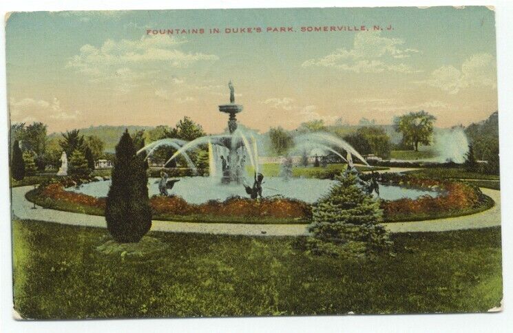 Somerville NJ Fountains In Duke\'s Park c1914 Postcard - New Jersey