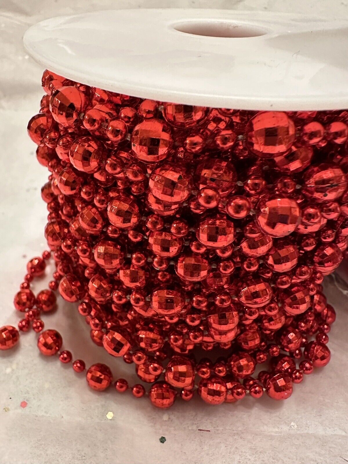 2 Rolls (49ft Each) of Shiny Red Faceted Sparkly Beaded Garland/Lot Of 2