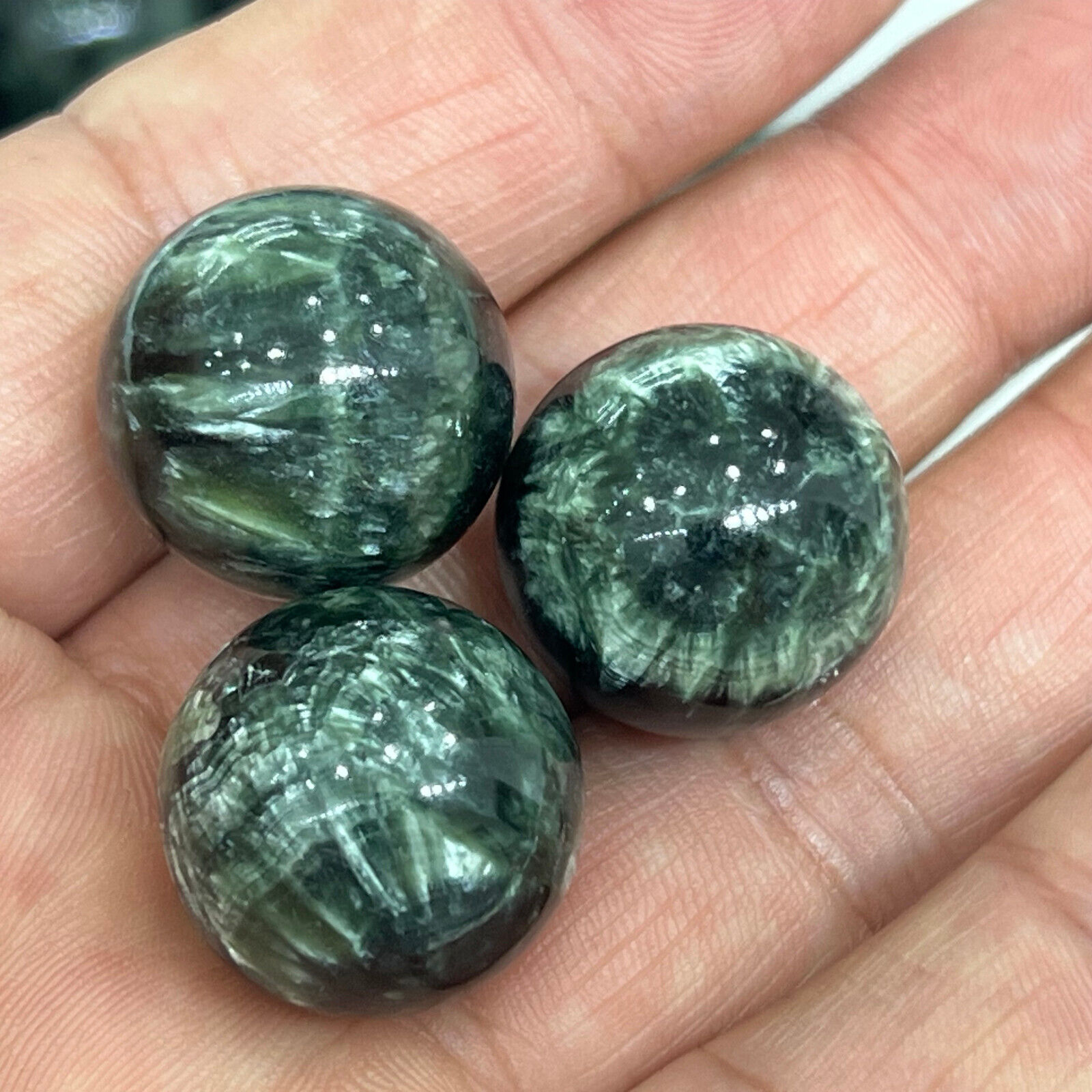 Top！3pcs Natural Seraphinite Quartz Sphere Crystal Ball Reiki Healing 20mm