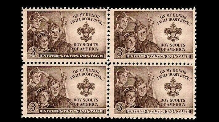 1950 BOY SCOUTS OF AMERICA (BSA) Block of 4 Vintage U.S. Postage stamps #995