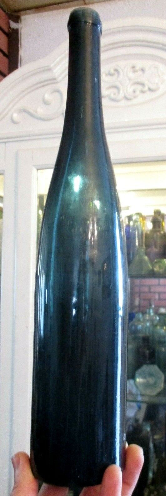 NICE DARK TEAL COLORED HOCK WINE BOTTLE 15 INCHES TALL 1880\'S ERA L@@K