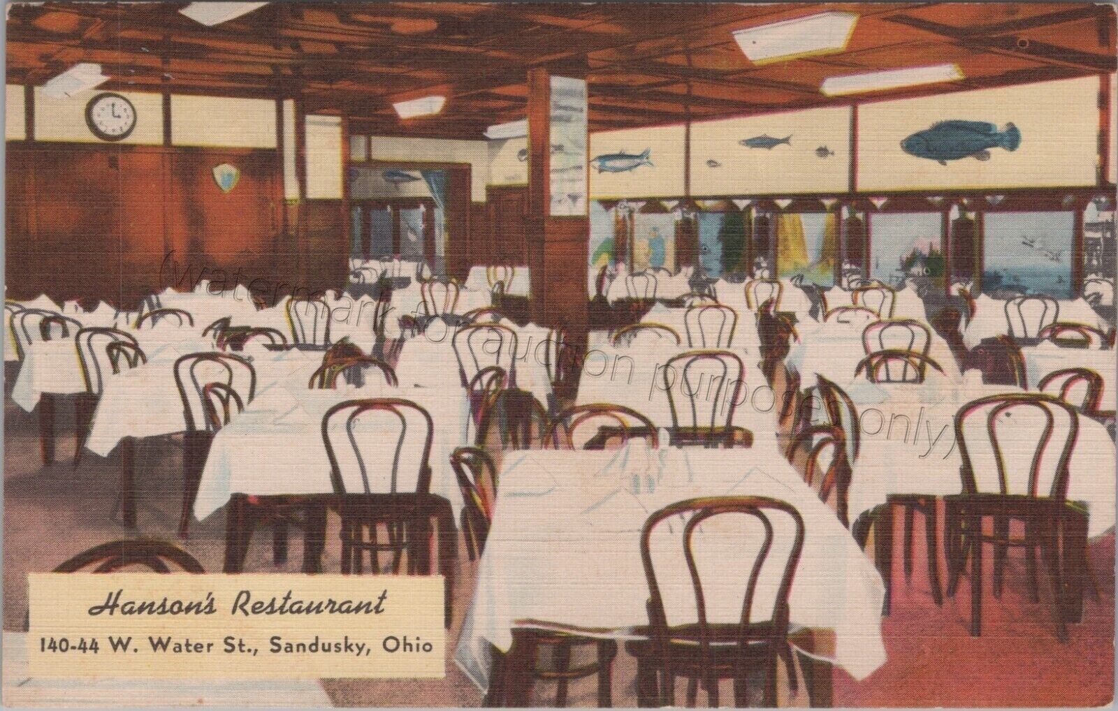 Sandusky, OH: Hanson\'s Restaurant, West Water St. Interior - Ohio Linen Postcard
