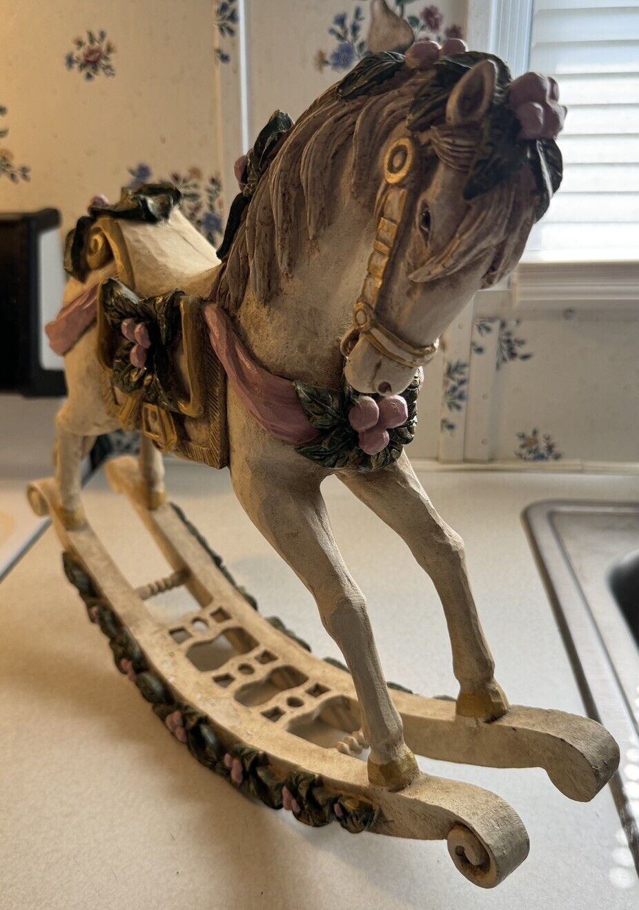 Vintage Floral Rocking Horse 13” T X 15” L ***VERY BEAUTIFUL***
