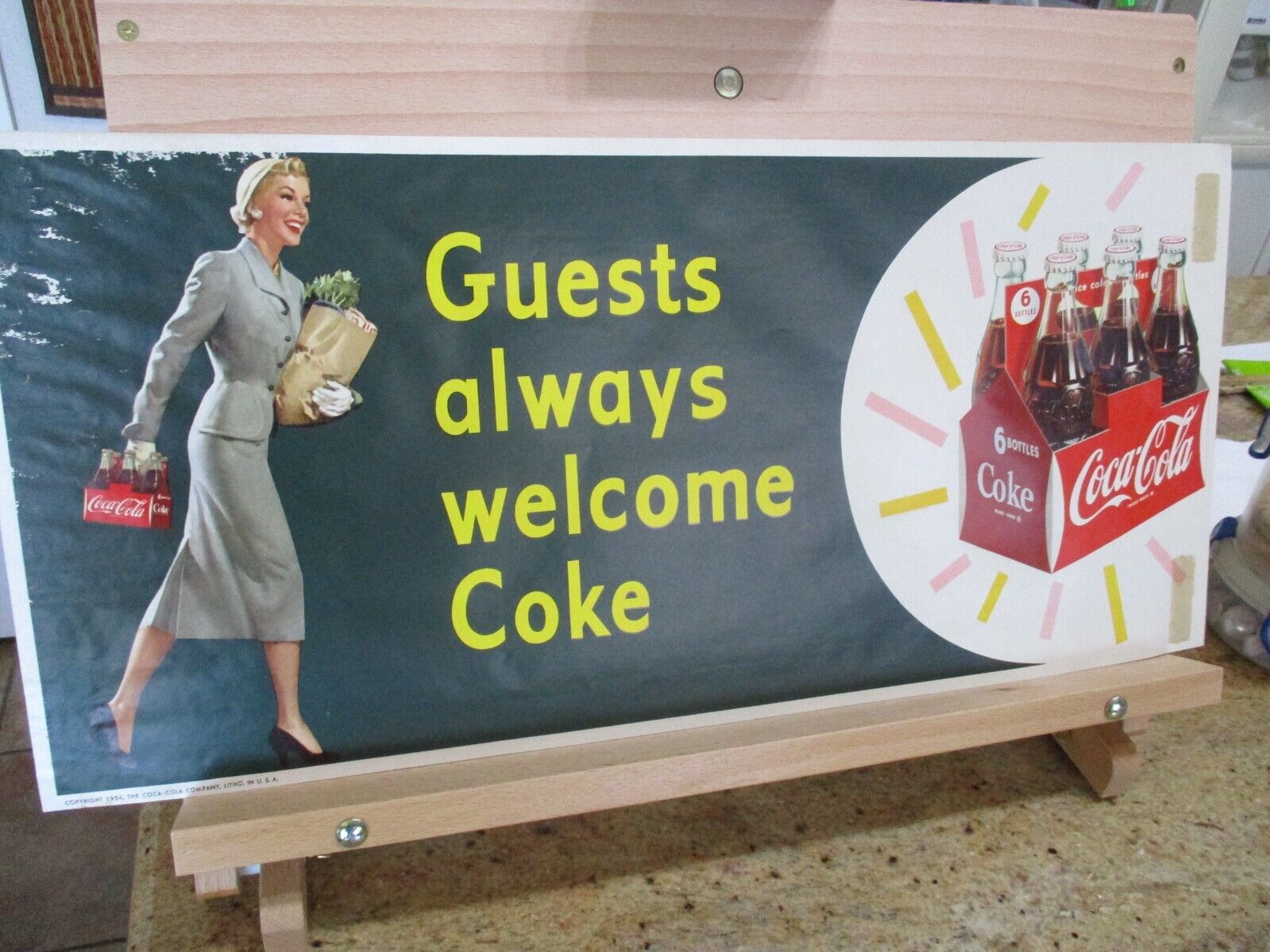 vintage Coca Cola 1954 Paper banner Window Sign Never Used Great Colors 10 x 22