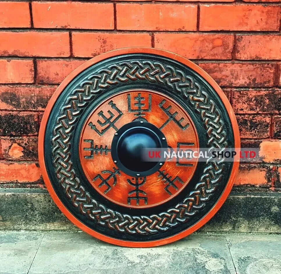 Viking Shield Handmade With Carved Vegvisir Viking Compass Symbol Designer Gift