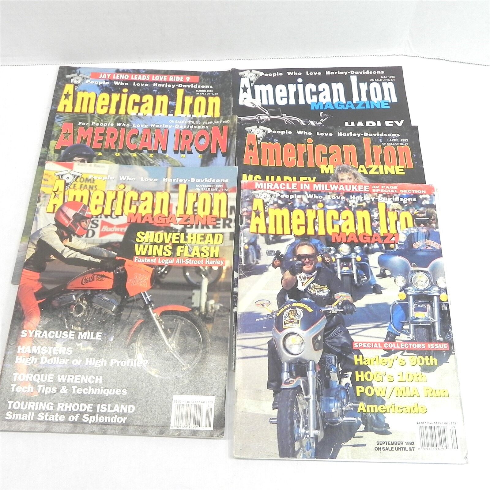 VINTAGE 1993 AMERICAN IRON MOTORCYCLE MAGAZINE LOT OF 6 ISSUES HARLEYS CHOPPERS