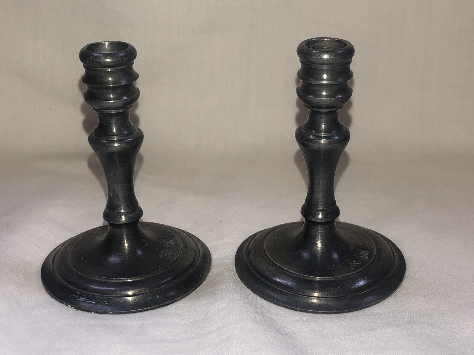 Pair Of Vintage John Somers Pewter Candlesticks Candle Holders 2.5” Tall, Brazil