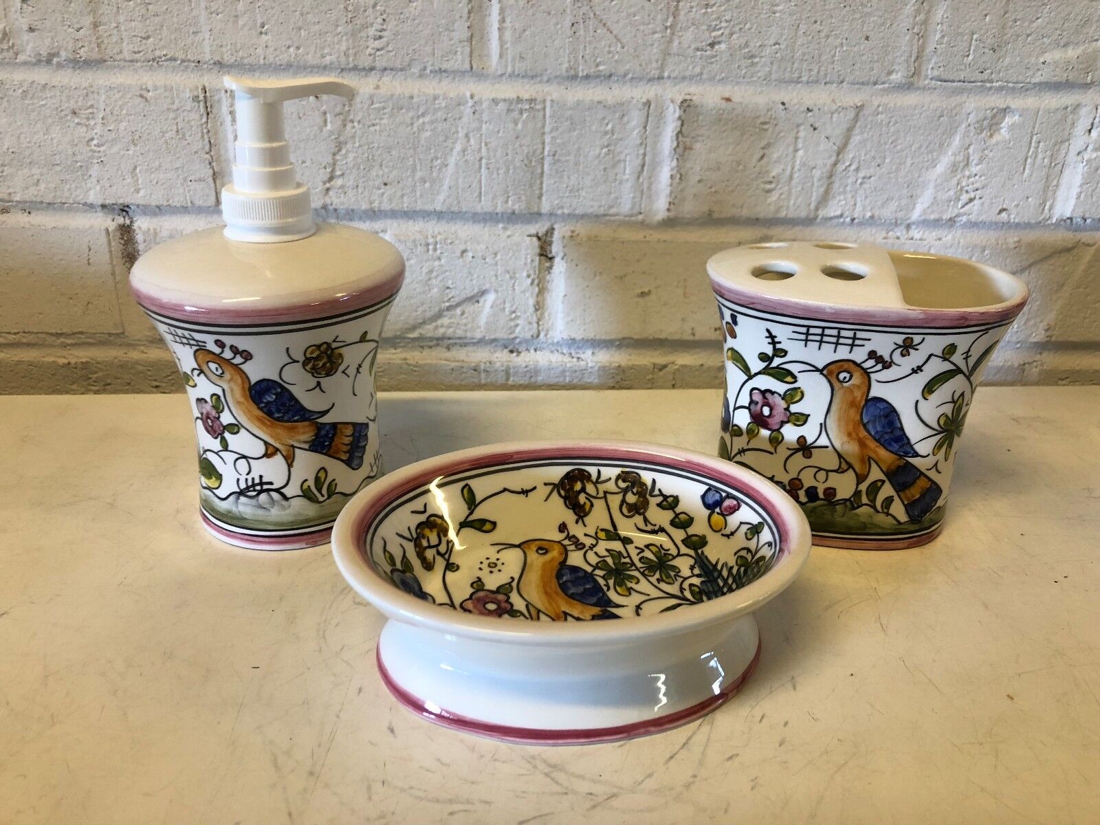 Vintage Casa fina Nacari Portugal Hand Painted Porcelain Bathroom Set
