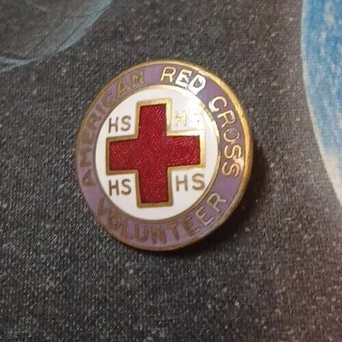 Vintage American Red Cross Volunteer White w/ Red Enamel Pin Brooch 