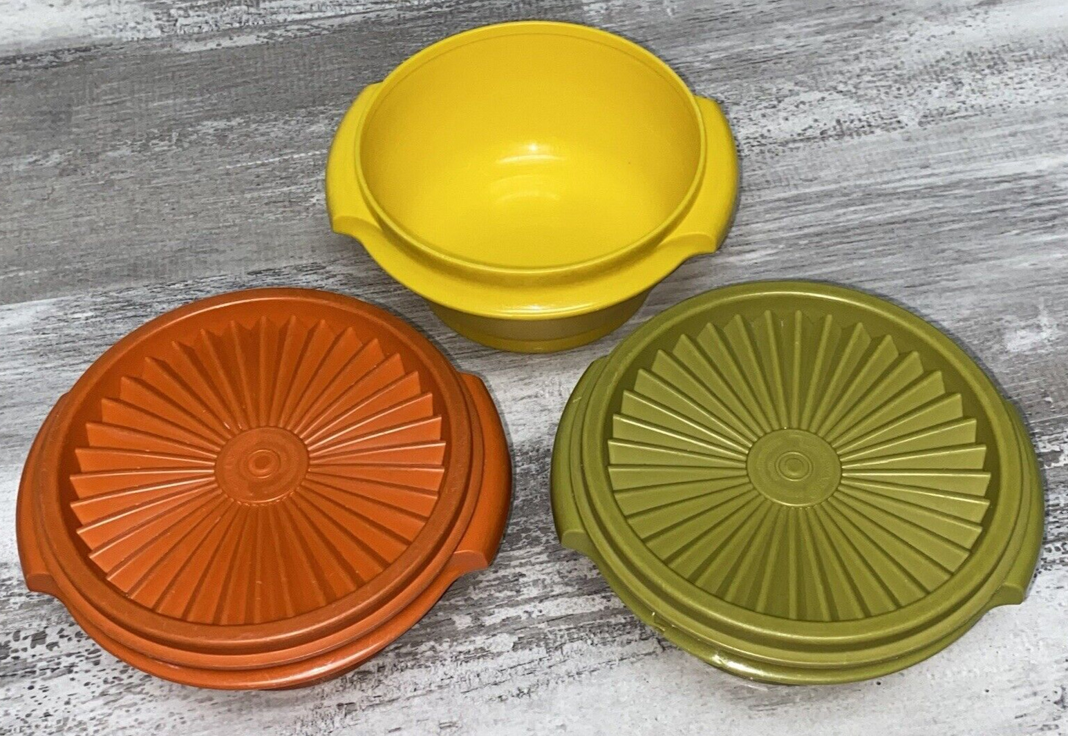 Vtg Tupperware Servalier Containers Bowls Lids Harvest Yellow Green Orange Lot 3
