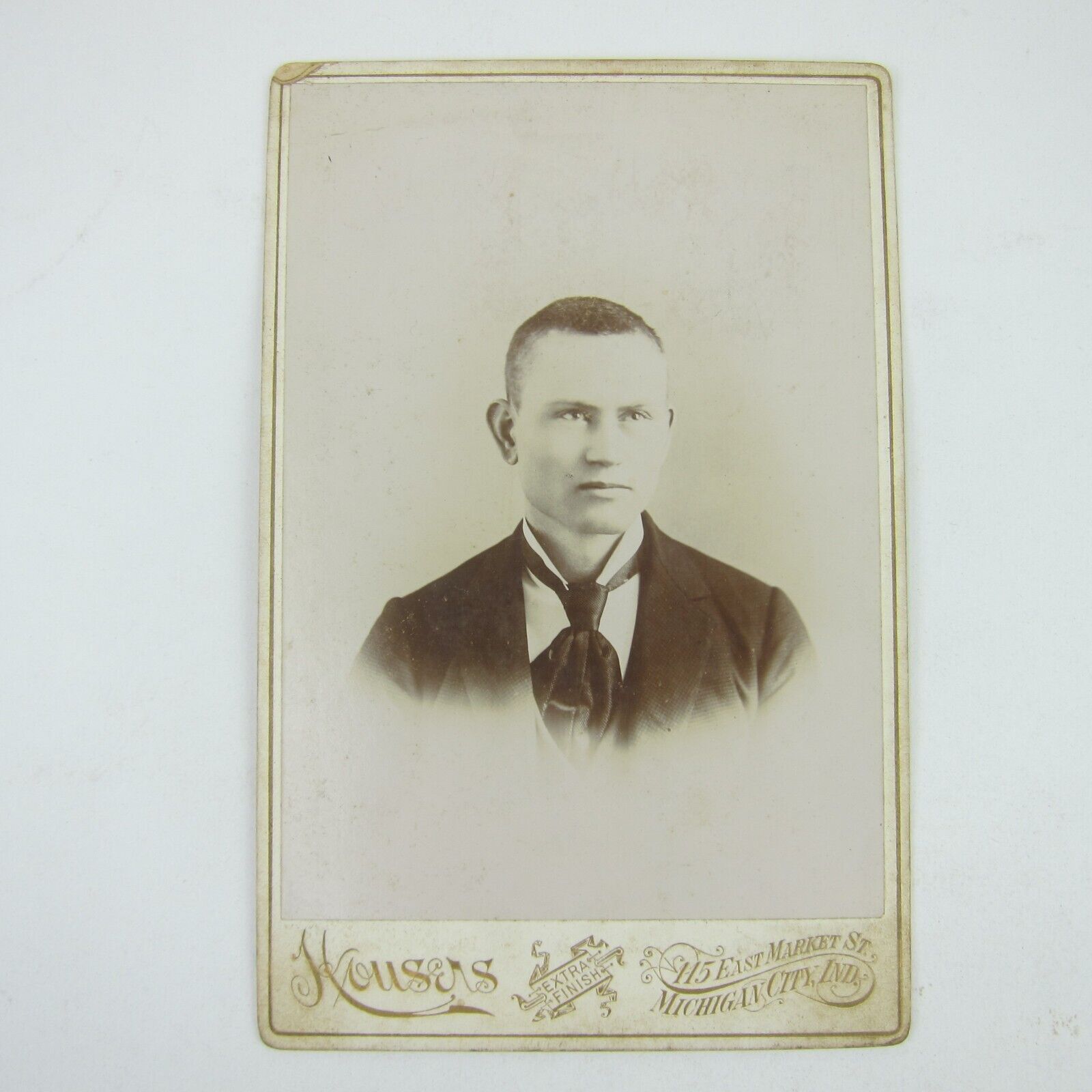 Cabinet Card Photograph Young Man Buzz Cut John W. Leisure Indiana Antique 1890s