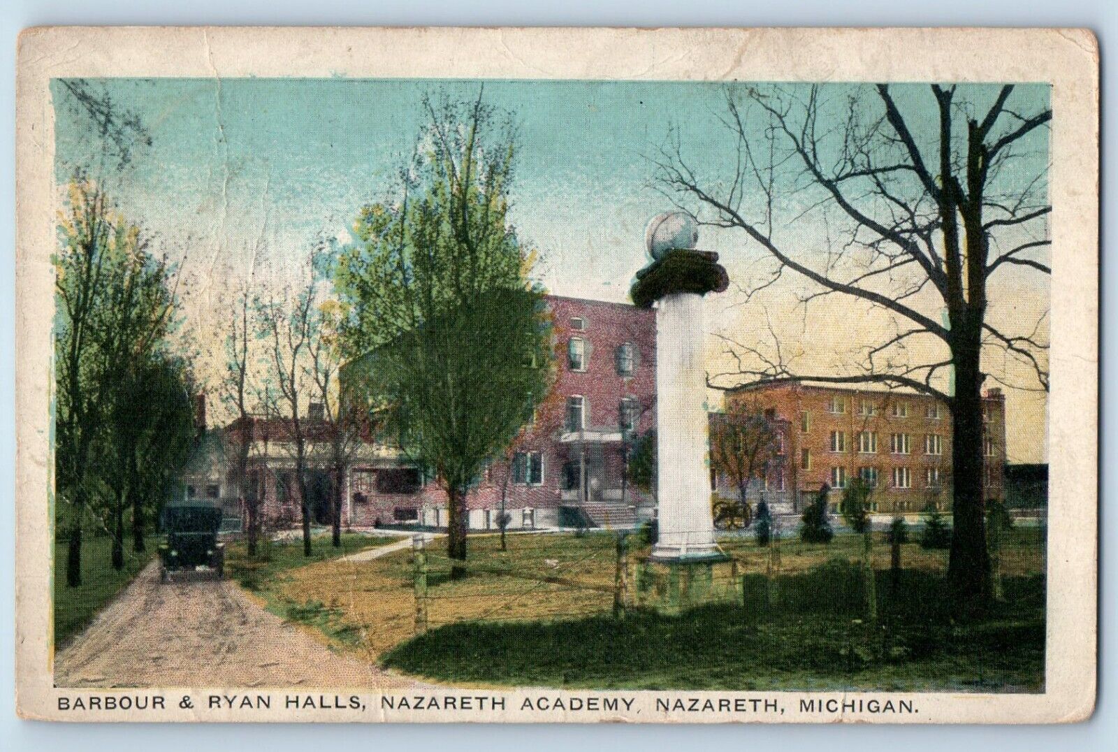 Nazareth Michigan MI Postcard Barbour Ryan Halls Nazareth Academy Building 1915