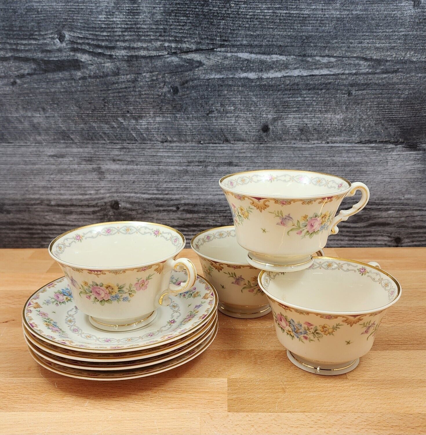 Marlene by Syracuse Footed Tea Cup & Saucer Set of 4 Mug Old Ivory Made In USA